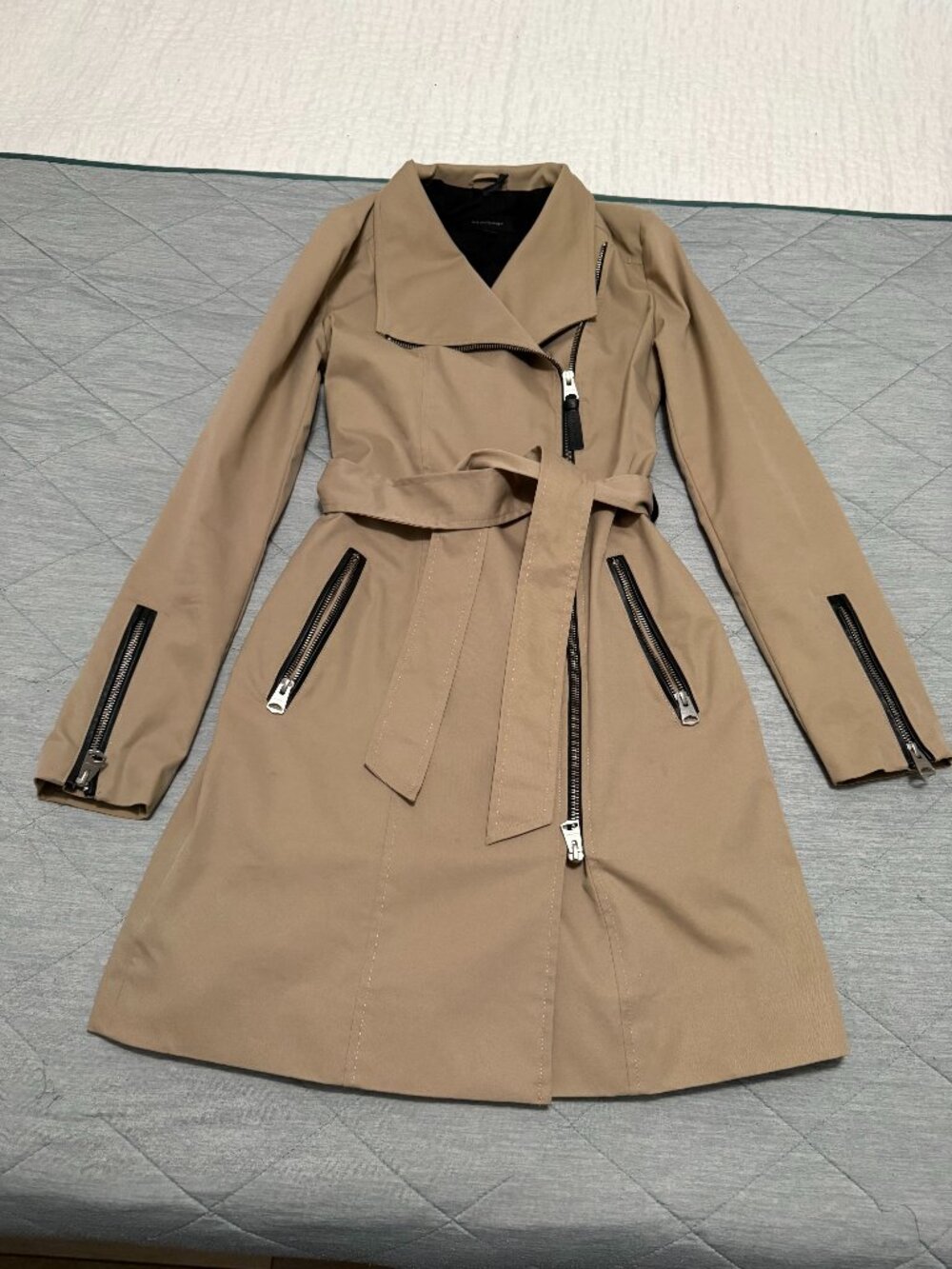 Womens Mackage Estela Belted Trench Coat Tan/Black XS